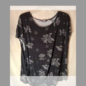 (O) Martha Stewart Woman's Cinched Side Cap Sleeve Blouse 1X Black Floral